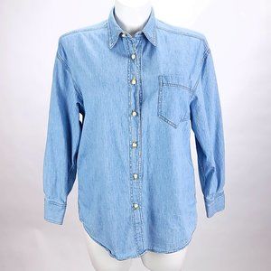 Karen Kane Lightweight‎ Long Sleeve Denim Shirt with Rosebud Embellished Buttons